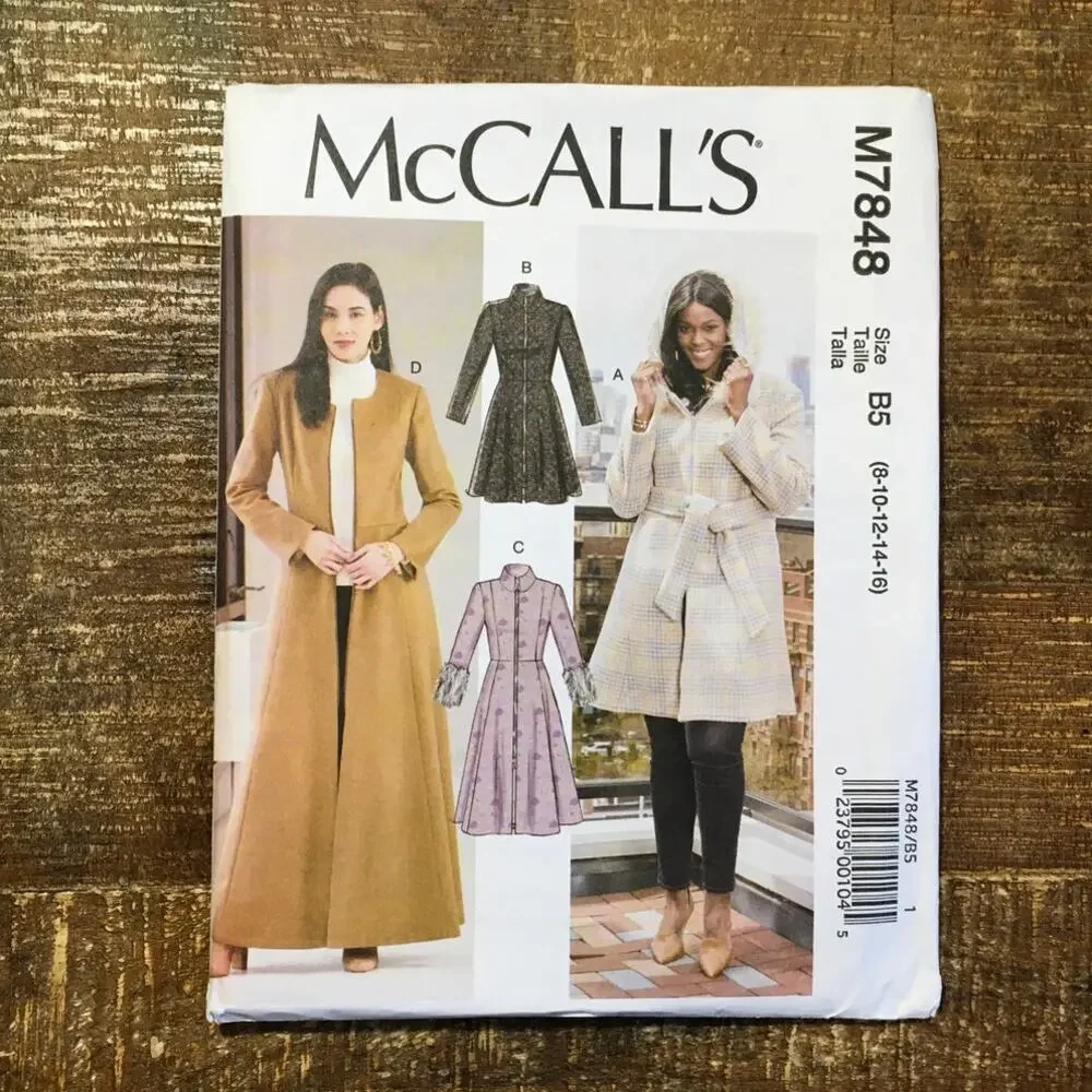 McCalls Sewing Pattern M7848 Misses Princess Cut Fitted Coat and Belt 8-12 UNCUT